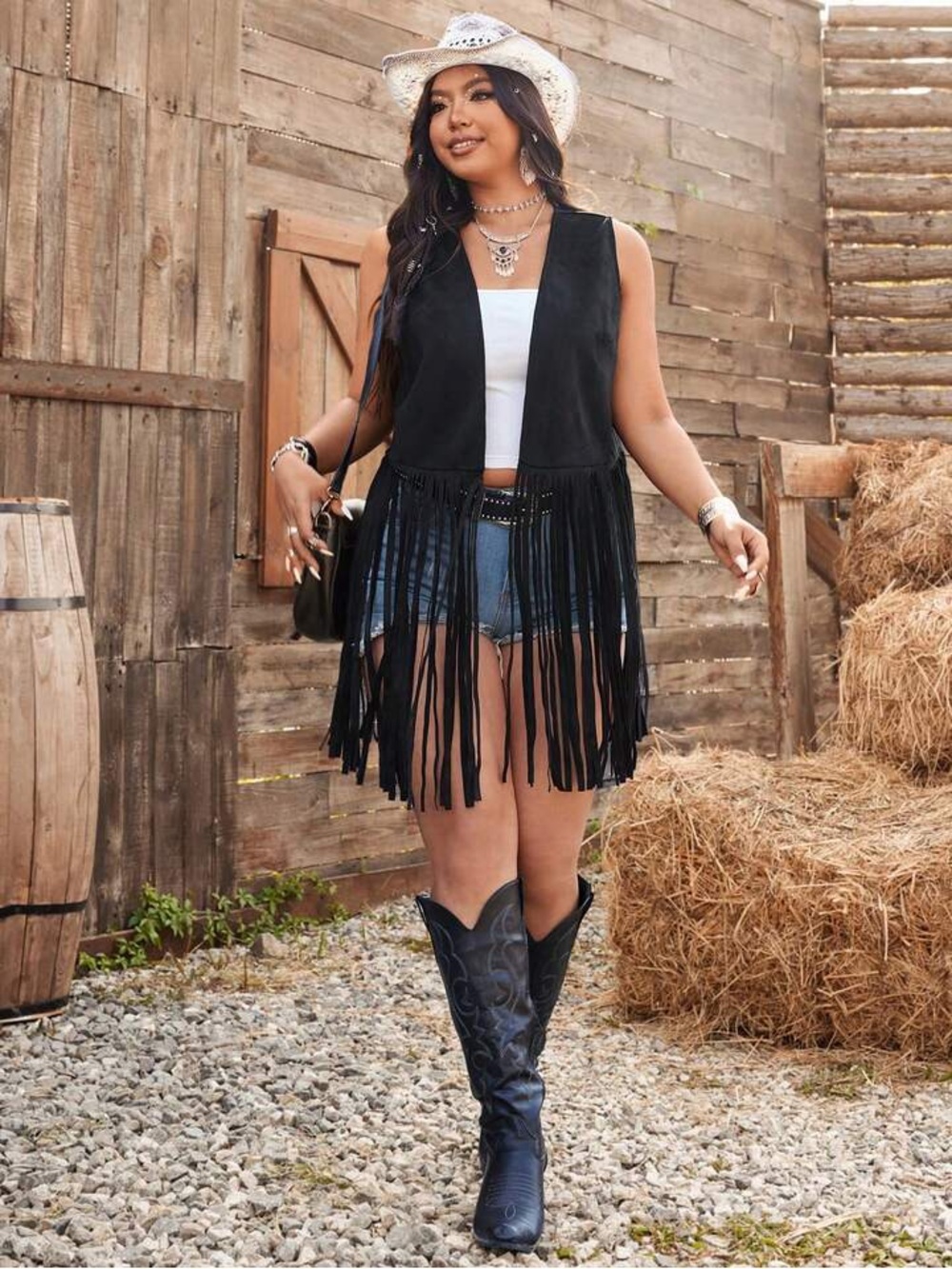Black Fringe Suede Vest festival boho sleeveless women - Picture 4 of 6